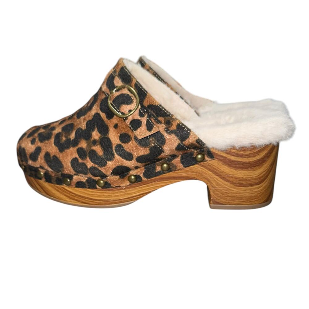 Catherine Malandrino Leopard Faux Fur Lined Clogs Mule Heels Size 8.5